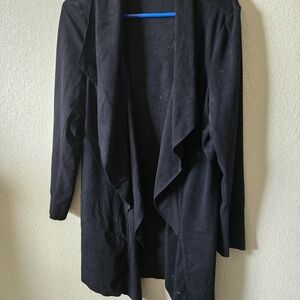 Faux Suede Black Open Front Cardigan